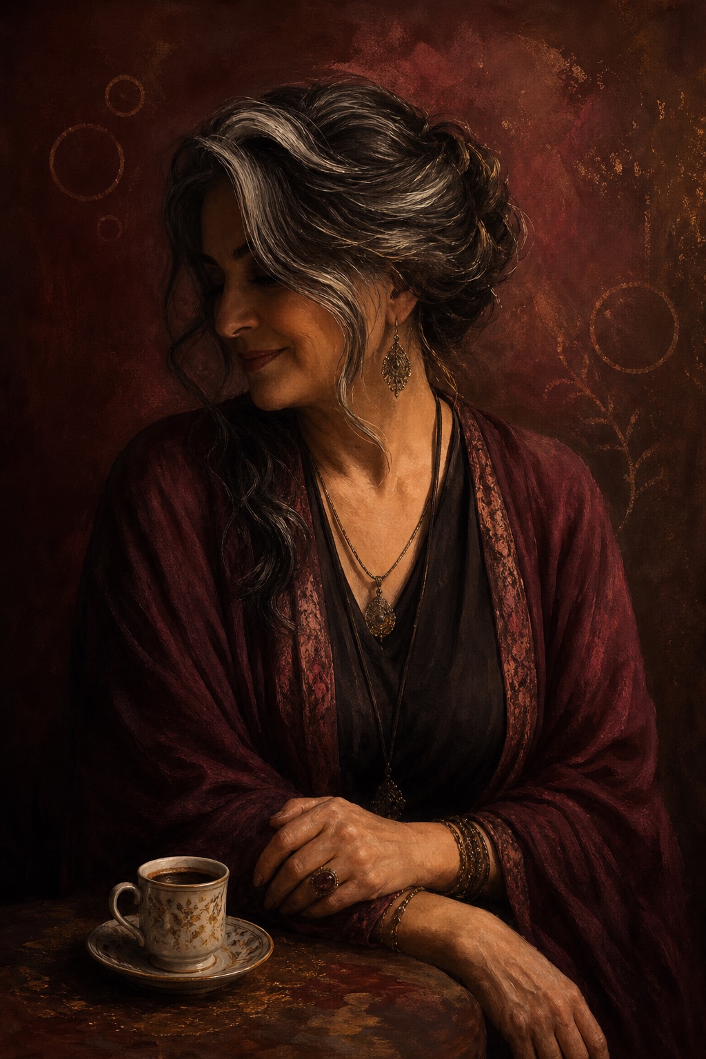 An artistic interpretation of Miss Koko with a Turkish coffee cup